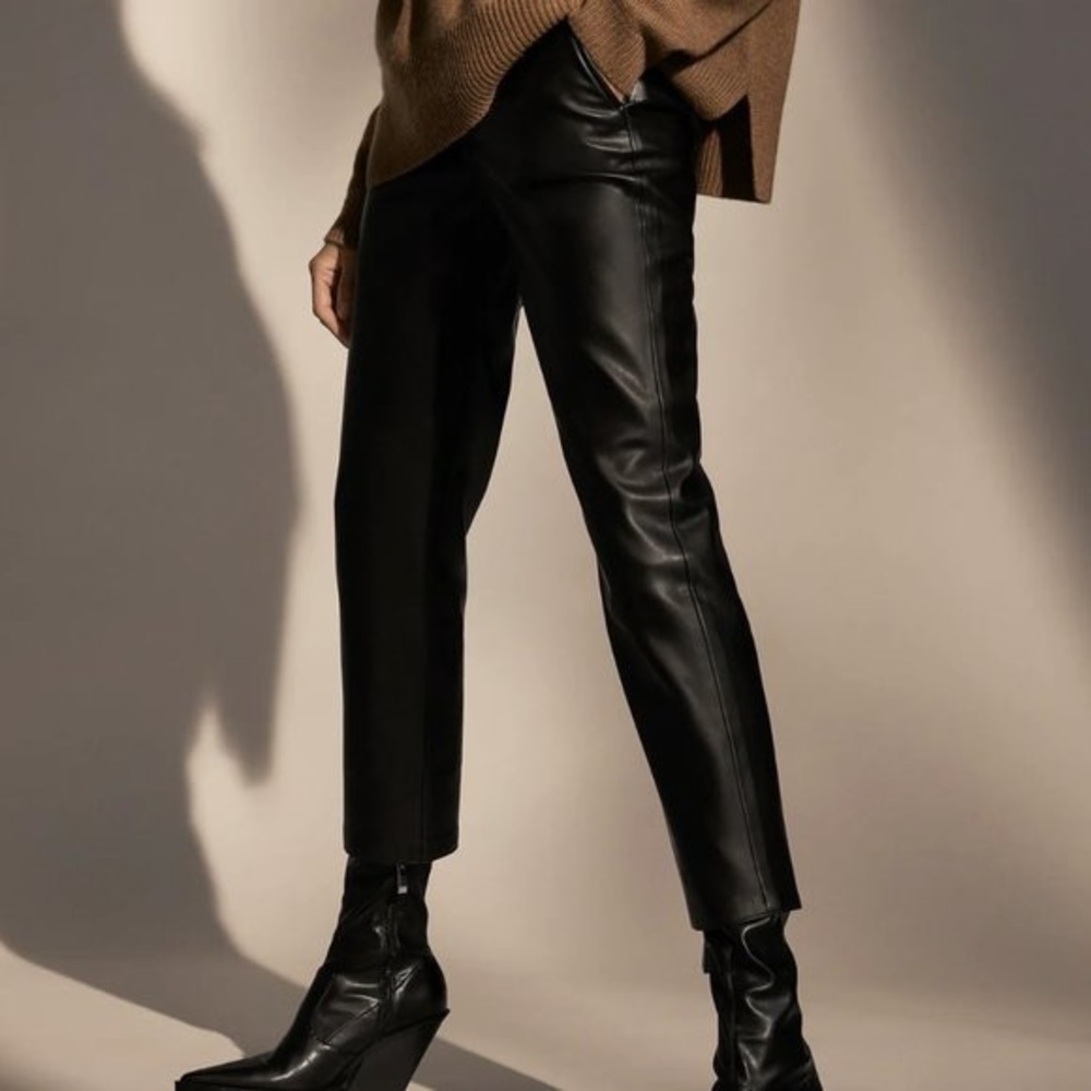 Zara Faux Vegan Leather Straight Leg Pants Black 10